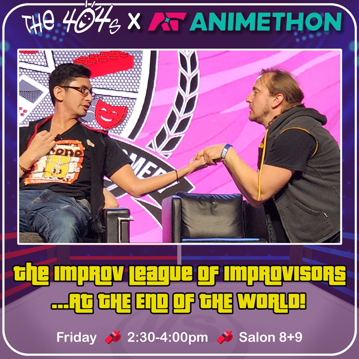 the404s's tweet photo. This weekend is @animethon number 31 in #Edmonton, and OF COURSE The 404s are here in the city where we began. FOUR SHOWS are scheduled to entertain, and no matter your fandom, we'll have you in nerdy stitches! https://t.co/HlGwxZK3VH