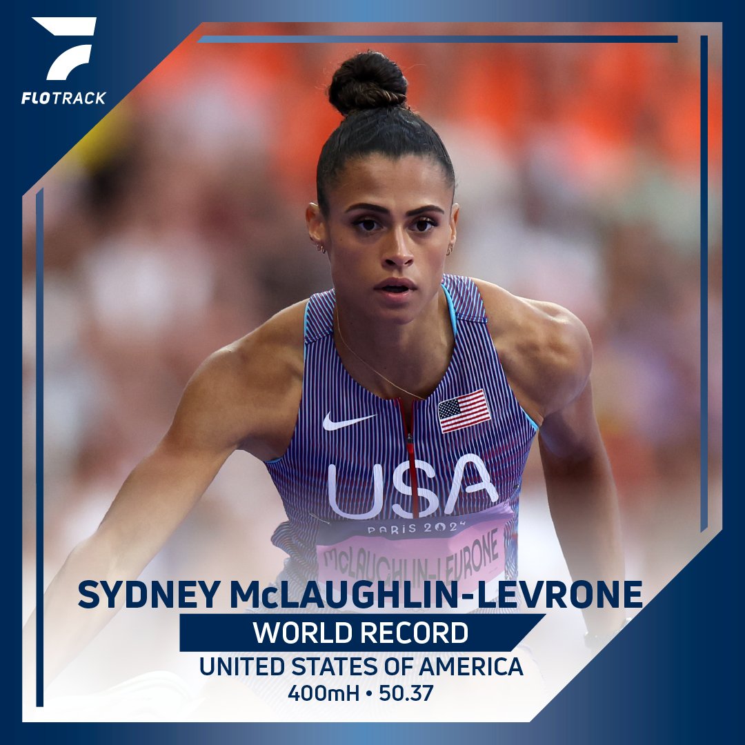 FloTrack's tweet image. GENERATIONAL. We may never see an athlete like Sydney McLaughlin-Levrone ever again. She breaks her own WORLD RECORD again!!

#Paris2024 | 📸Getty