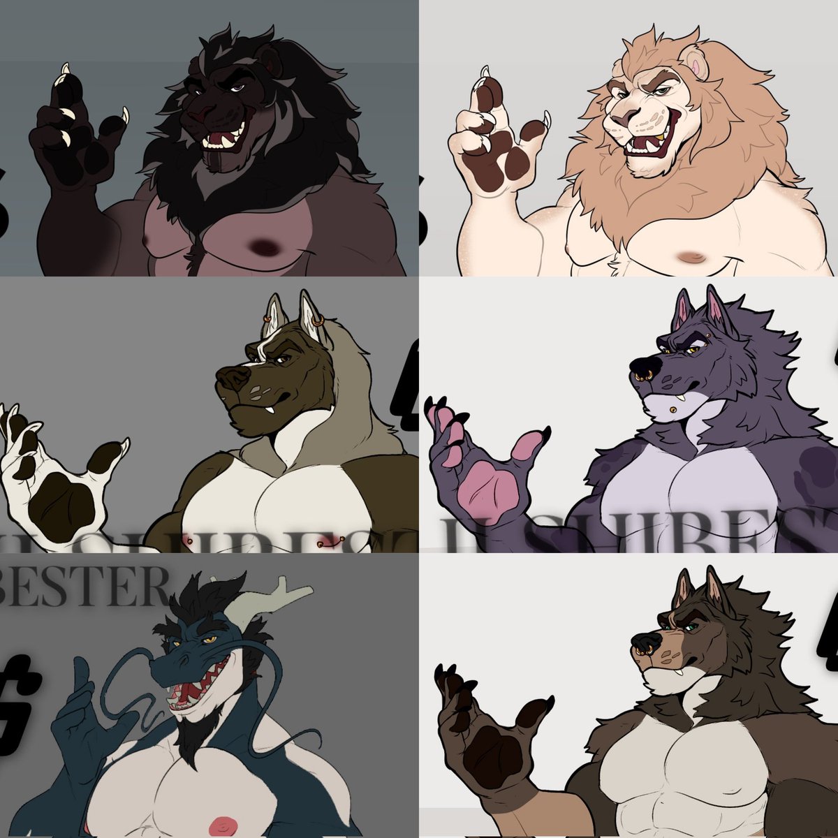 LilShibester's tweet photo. Again! I have these guys still up for sale if anyone wants one !

Prices are set but are negotiable too ♡

Lions are 60$ and come with back view nsfw alt and close ups on the face and mouth.

The remaining 4 are priced at 45$ and come with an nsfw alt and back view. https://t.co/6he9o5vM7t