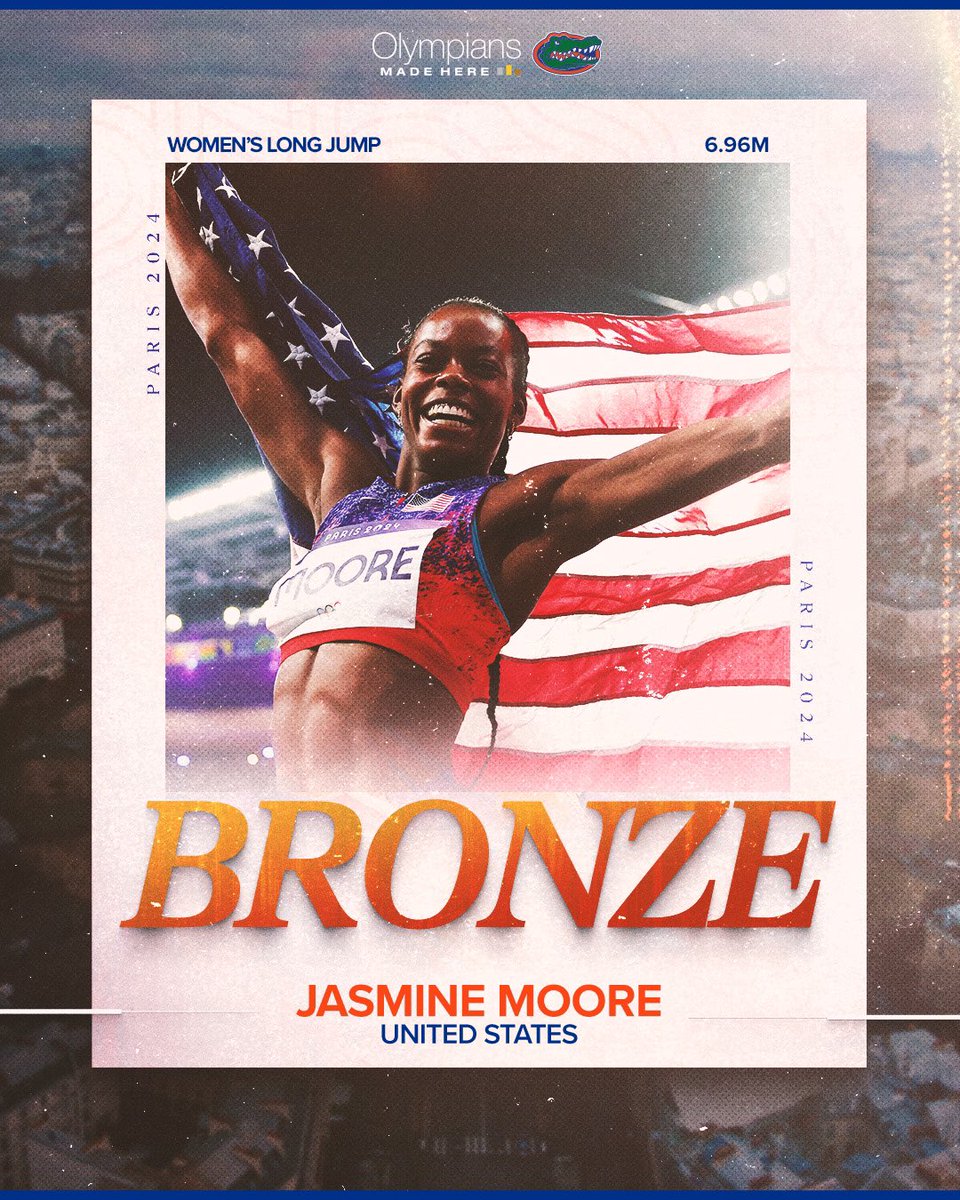 Gators Track and Field & Cross Country (@gatorstf) on Twitter photo MORE HISTORY FOR MOORE!!!
The first U.S. woman to qualify for both the Triple Jump and Long Jump becomes the first U.S. woman to MEDAL in both events. No one quite like <a href="/Jasmineemoo/">Jasmine Moore</a>
#GoGators | #OlympiansMadeHere MORE HISTORY FOR MOORE!!!
The first U.S. woman to qualify for both the Triple Jump and Long Jump becomes the first U.S. woman to MEDAL in both events. No one quite like <a href="/Jasmineemoo/">Jasmine Moore</a>
#GoGators | #OlympiansMadeHere