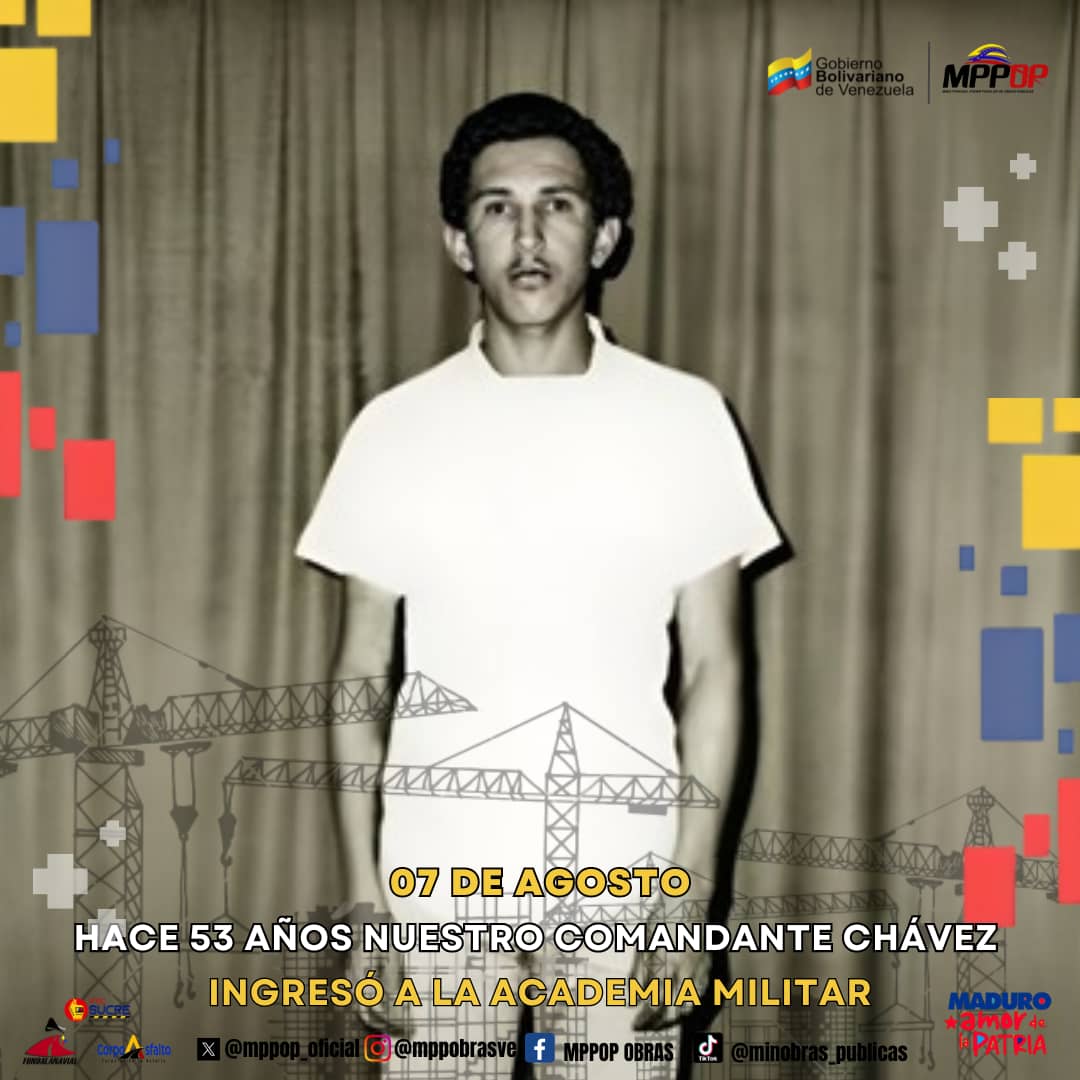 #7agosto: Hoy, hace 53 años, el Comandante Supremo Hugo Chávez ingresó a la Academia Militar del Ejército Bolivariano, marcando el inicio de su camino como soldado patriota y líder revolucionario rescatando el espíritu bolivariano.
<a href="/NicolasMaduro/">Nicolás Maduro</a>
#PuebloSonrienteYEnPaz