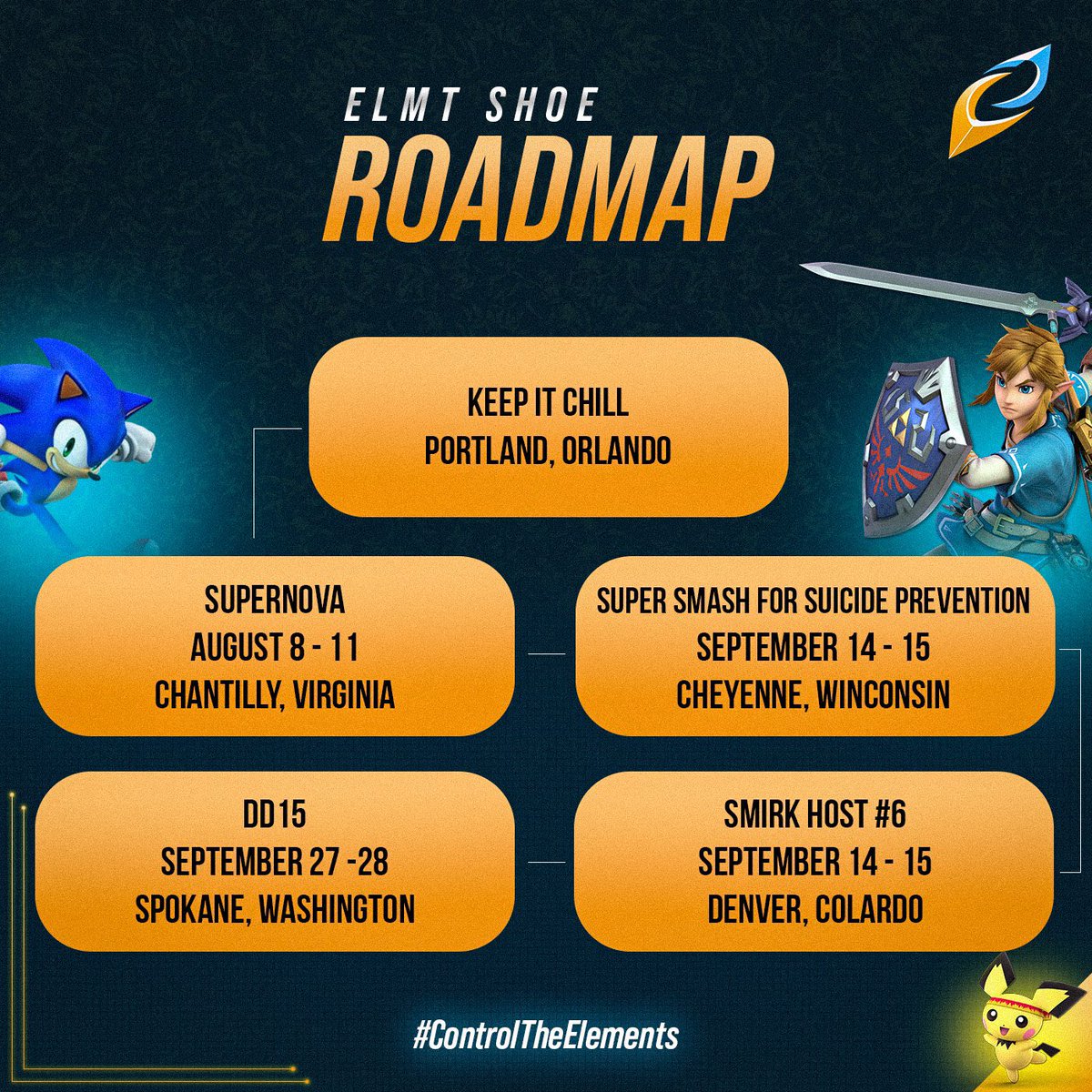 EGC_HQ's tweet photo. Want to follow along with @Shoe245? 

Check out this roadmap for their upcoming events! Good luck Shoe, we know you’re gonna kill it! 

#ELMT #ControlTheElements https://t.co/hFcxdBsHPE