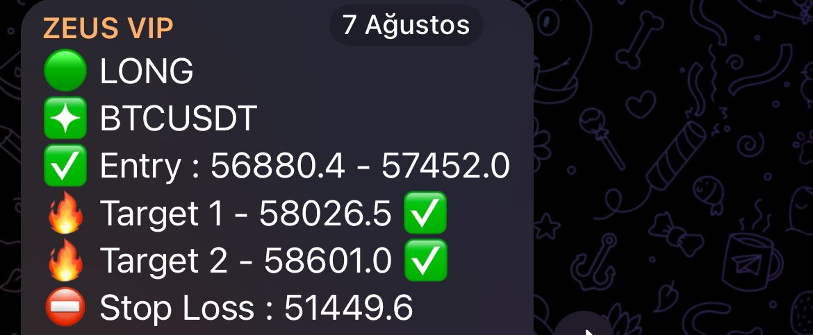 Dün ki ZEUSVIP grubumuzda verdiğimiz #BTC LONG işlemi bugün işleme giren herkesi sevindirdi 🫶🏻