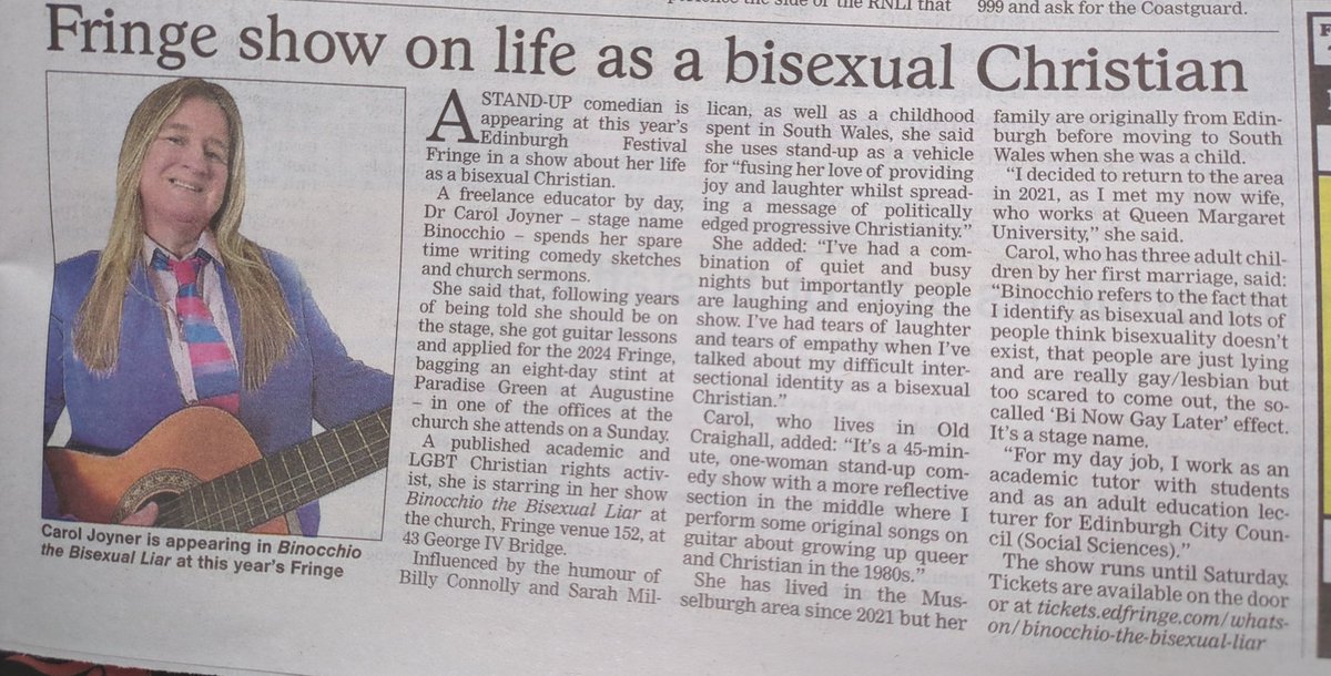 Interview with <a href="/binocchio_comic/">binocchio</a>  published in today's <a href="/elcourier/">East Lothian Courier</a> Catch my show tonight, Fri, Sat this week <a href="/ParadiseGreenUK/">Paradise Green</a> ! <a href="/edfringe/">Edinburgh Festival Fringe</a> <a href="/BiMediaProject/">Bi+ Media Project</a> <a href="/FringeReview/">FringeReview</a> <a href="/The_Q_R/">The Quinntessential Review</a> <a href="/PinkNews/">PinkNews</a>