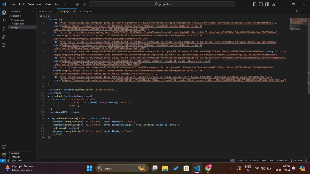 utsav_s1ngh's tweet image. 🚀 Day 15 of my #WebDevChallenge! Created another DOM project: a clone of Instagram's story section. Clicking on any profile picture opens a fullscreen image. Also added a gradient frame using the `linear-gradient` property. Having fun exploring new features! 💻✨ #JavaScript