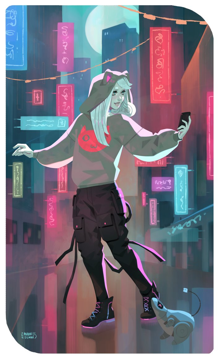 Cute cyberpunk tarot for MarMel from Fa! :3