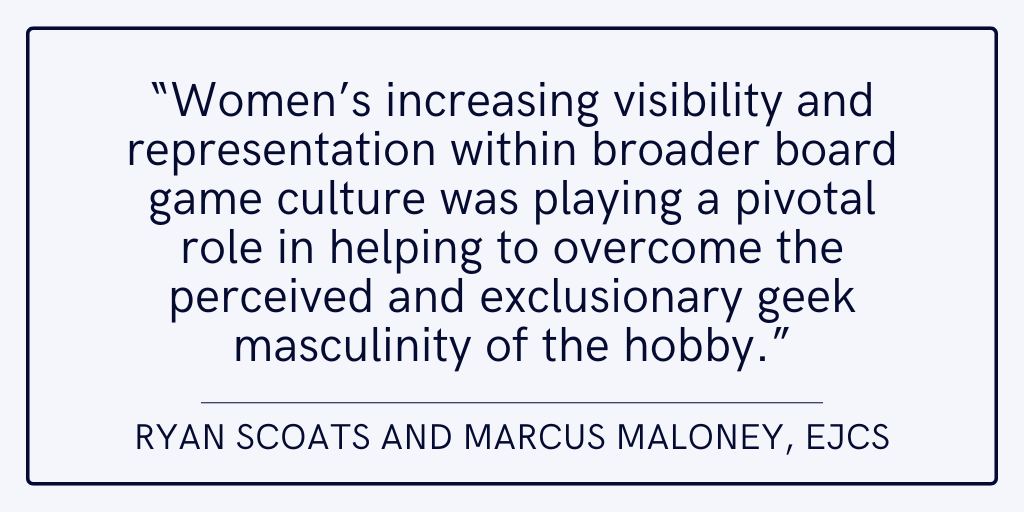 In "‘I think it takes balls, girl balls, to challenge those stereotypes’: Women’s perceptions of board game culture", Ryan Scoats and Marcus Maloney explore board gaming culture from the perspective of women who play modern board games. #OA Read it here: journals.sagepub.com/doi/full/10.11…