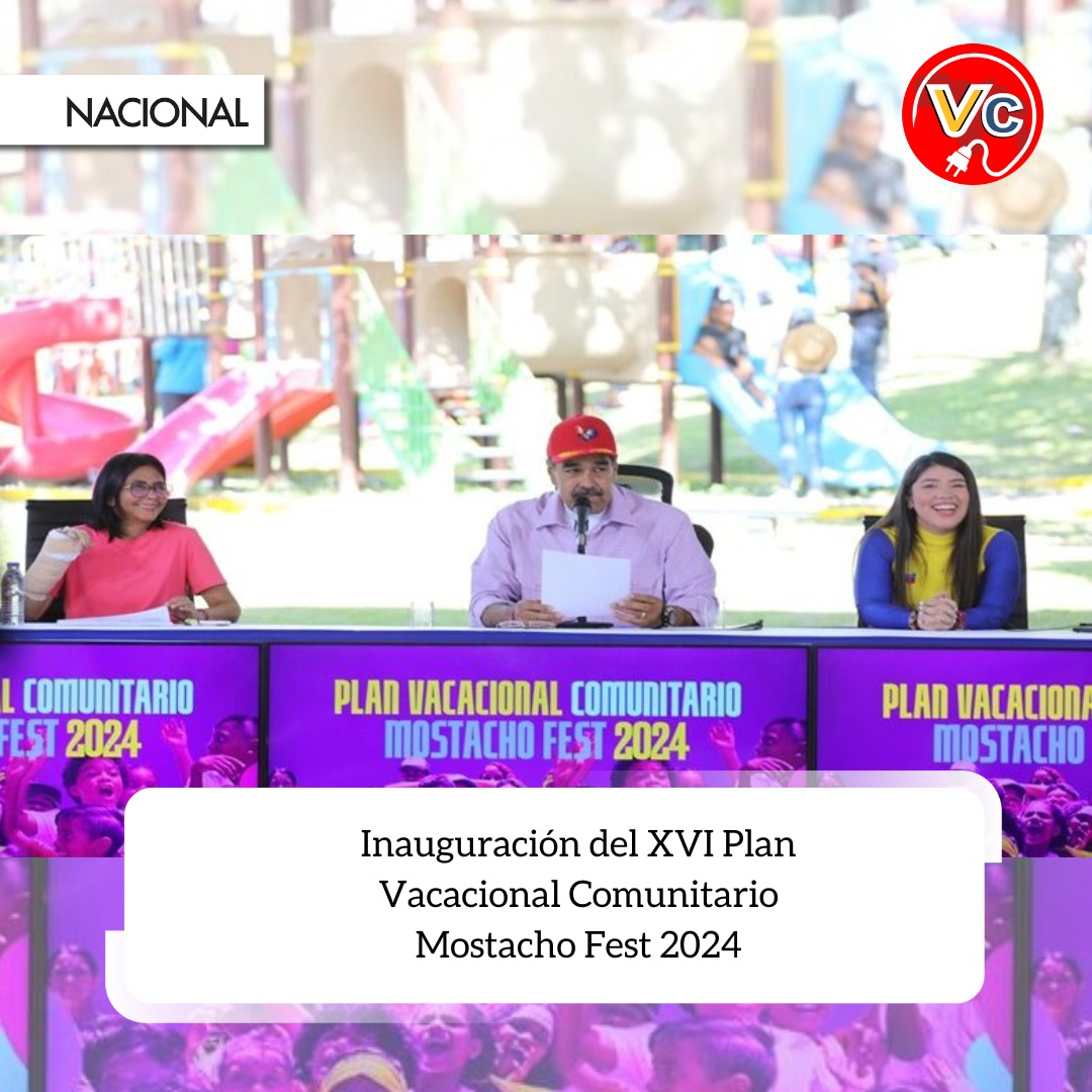 Vzlaconectada's tweet photo. Con el objetivo de beneficiar a cuatro millones 500 mil niñas, niños y jóvenes, comenzó el XVI Plan Vacacional Comunitario Mostacho Fest "Nuestra Patria" 2024 en Venezuela. https://t.co/4lvQiE063e