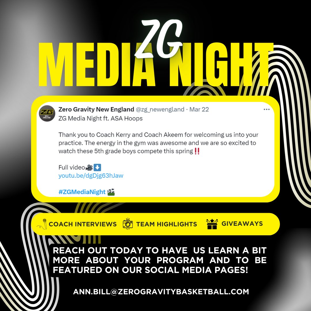 Media Nights are 🔙 this Fall‼️

Want to feature your program, coaches and players?

Check out a Media Night ⬇️
🔗: youtu.be/dgDjg63hJaw

Reach out today to set up a #ZGMediaNight 📸