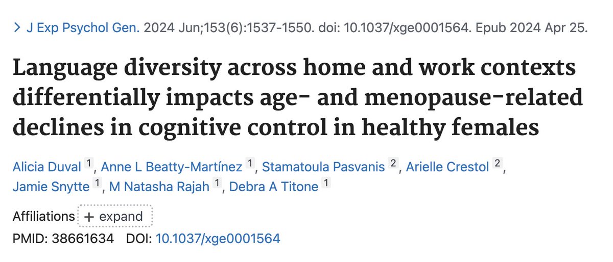 How does bilingualism impact cognitive function preservation, especially in females who experience steeper cognitive declines? PhD Candidate Alicia Duval and Prof. Debra Titone found that workplace, but not home, language use modulates age and menopause-related cognitive changes.