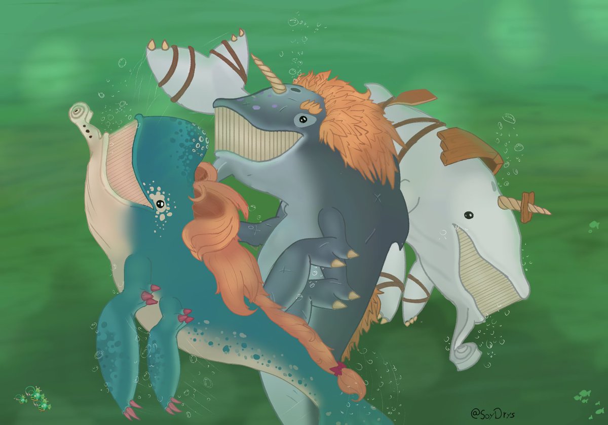SoyDrys's tweet photo. A beautiful herd  :] 
[#monsterpiece #mysingingmonsters #mysingingmonstersfanart #bowhead #mindboogle #whale #fanart #art #digitalart #MarineLife ] https://t.co/3Wa7dLB0fK