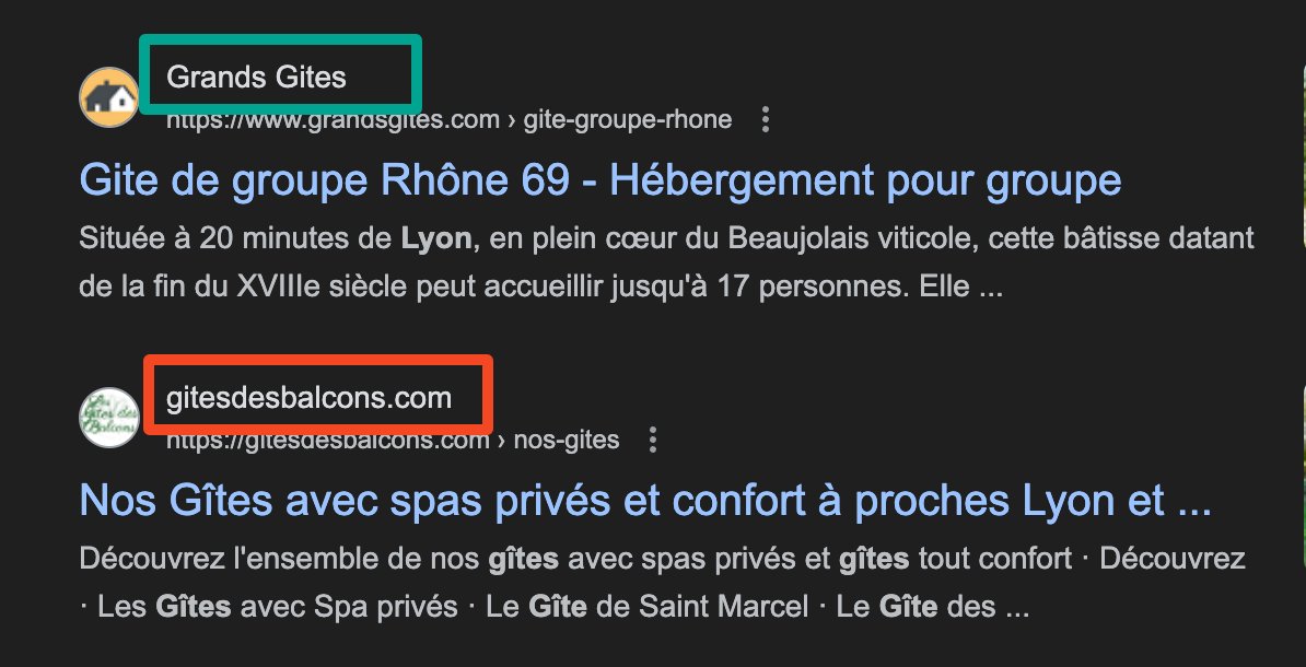 La team SEO, c'est quoi le truc pour forcer Google à afficher le nom du site plutôt que le domaine dans les serps ? J'ai quelques sites pour lesquels j'ai tjs le domain au dessus l'url et je capte pas pourquoi 😁