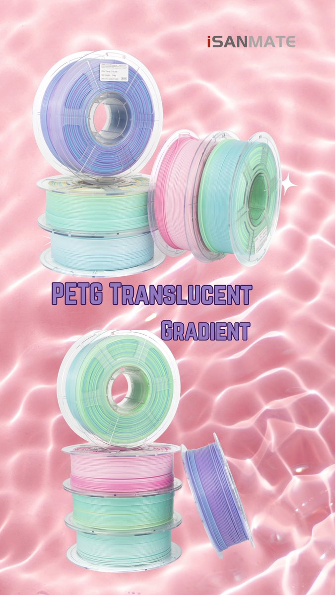 iSANMATE_'s tweet image. PETG is known for being strong and impact-resistant. It's tougher than PLA and can handle more stress without breaking.
Check out the mesmerizing hues and let your imagination run wild! 💡🔧
#NewColors #PETGTranslucent #CreativeProjects #3DPrinting #CraftingFun