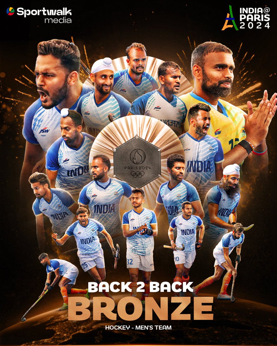 Shivamy070798's tweet photo. Hockey India win tha bronze medal 🏅🥇
जीत के हीरो रहे pr shrijesh ❤️❤️❤️❤️
#HockeyTwitter 
#HockeyIndia 
#Hockey 
#Bronze 
#back_ to_back 
#BangaldeshUnderAttack 
#OlimpiadasParis2024 
#OlympicGames https://t.co/O6m2QfG9rA