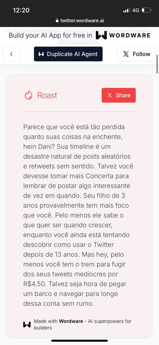 danigbender's tweet photo. Nossa, eu achei que estavam exagerando quando falaram que essa IA humilha hahhaahhaha  mas ela me achincalhou. https://t.co/wPCAD1O2zS