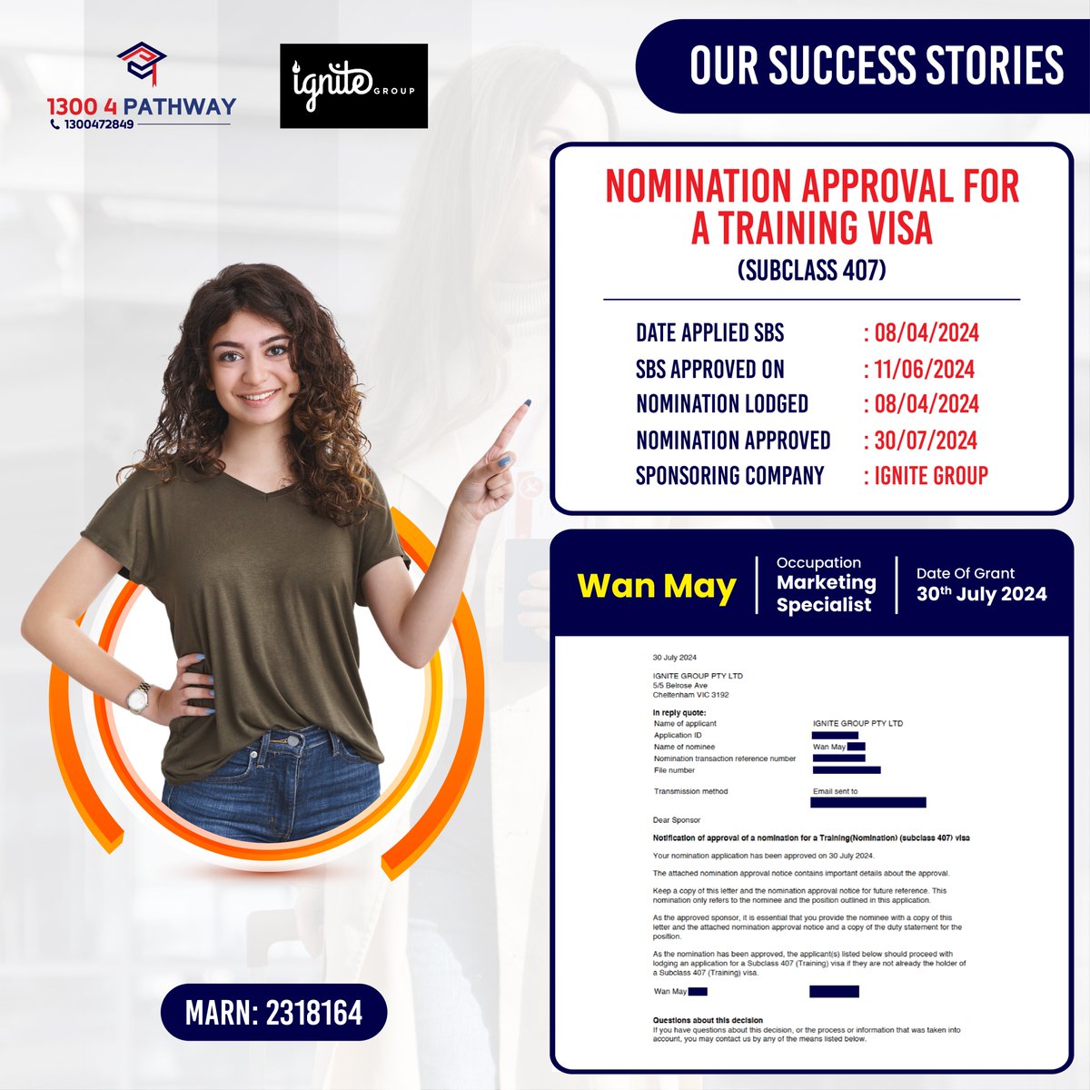 pathway_edu_au's tweet image. 🌟👨‍🎓 Celebrating Wan May's Visa Success Story!

#Trainingvisa #Subclass407 #Marketingspecialist #Ignitegroup #visagranted #skillassessment #VisaSuccess #EducationConsultation #MigrationServices #NewBeginnings #migrationserviceinmelbourne