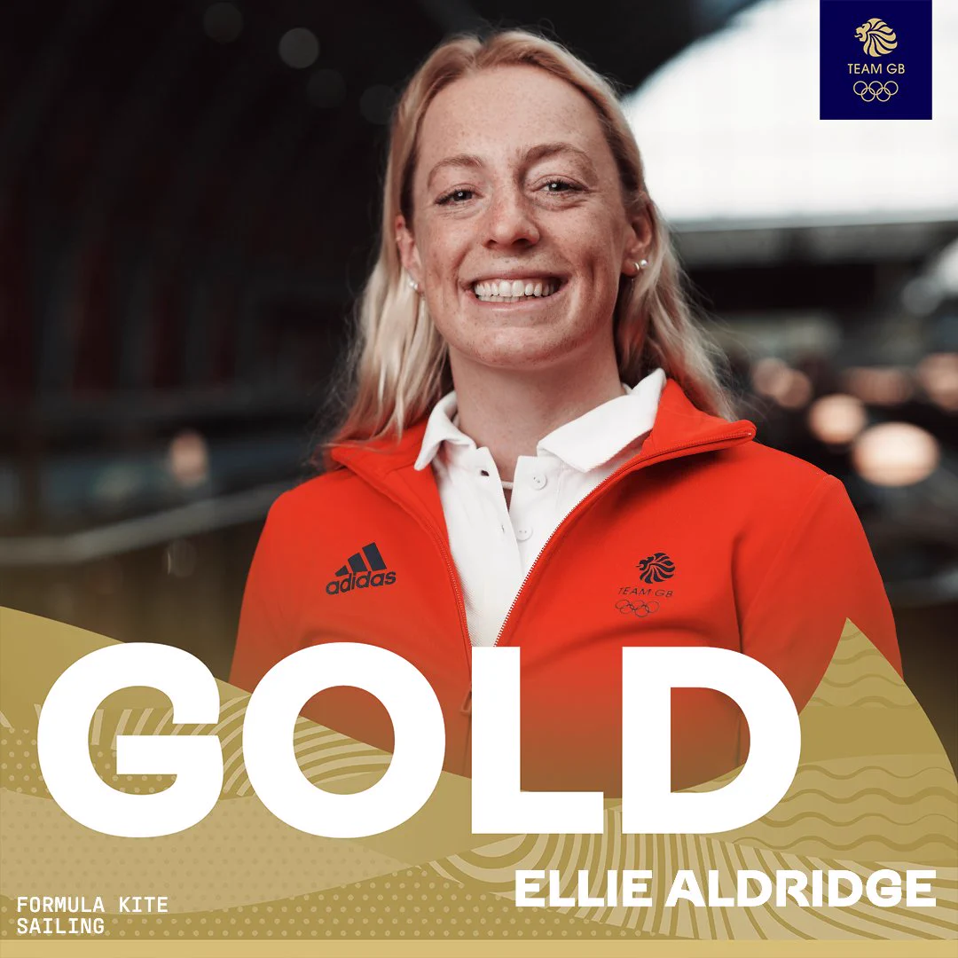 Graphic showing Ellie Aldridge with a gold medal.