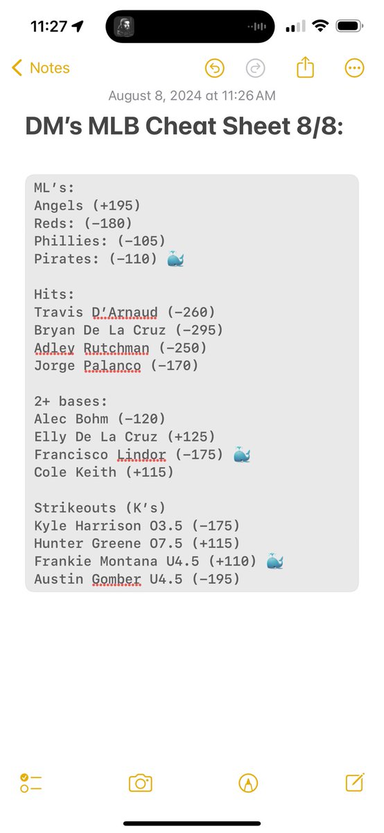 DM’s Cheat Sheet 8/8 ⚾️🔥
