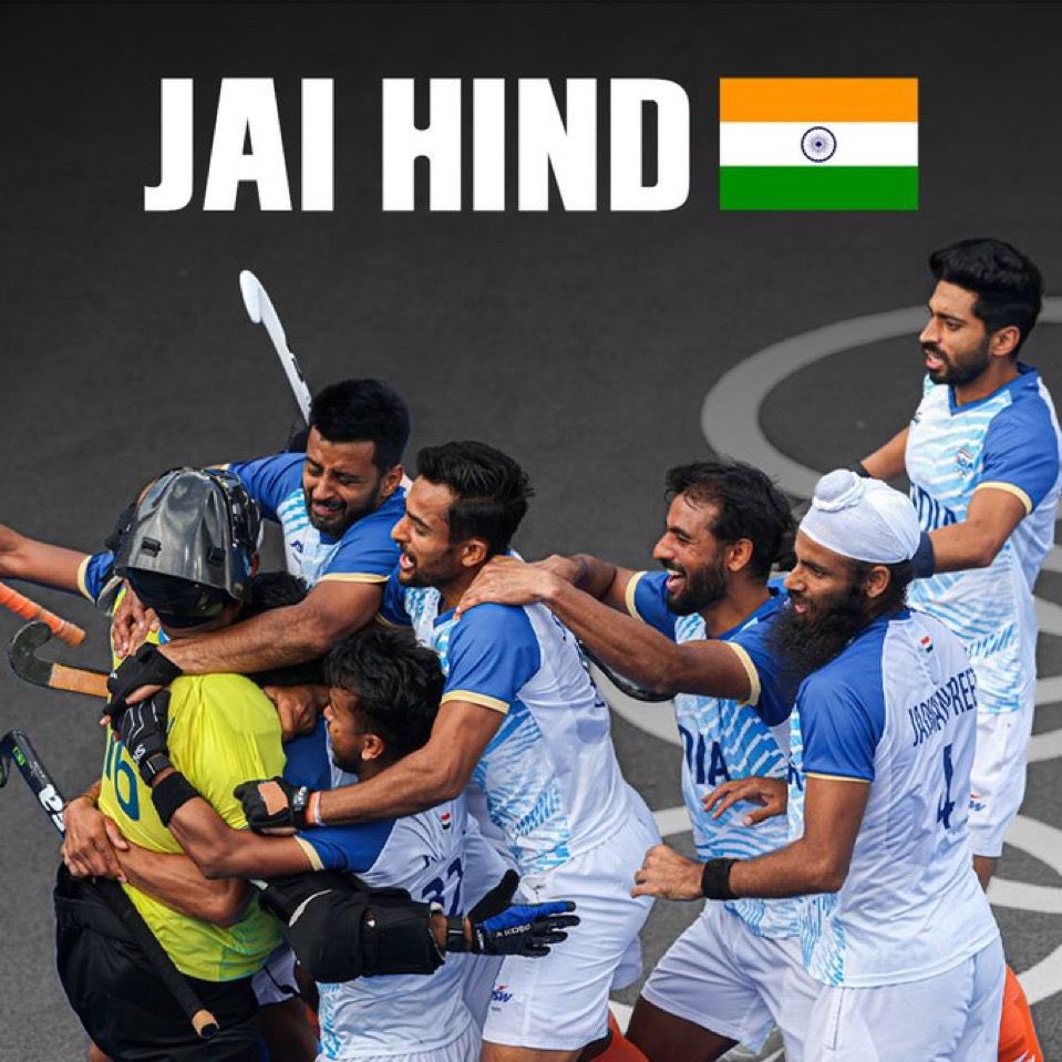 India wins bronze at the Olympics.
 PR Sreejesh !!🔥
#HockeyIndia #Cheer4Bharat