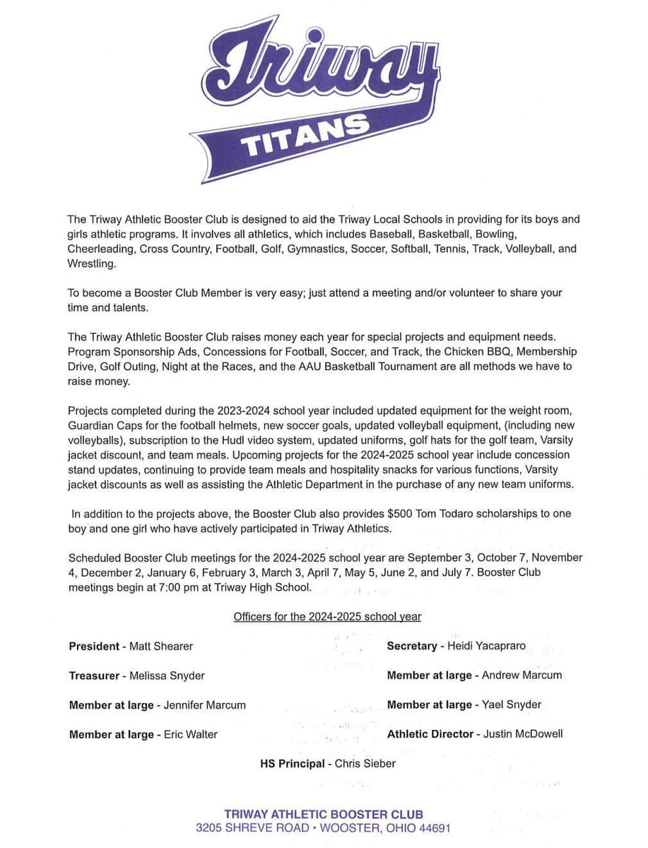 Our annual Booster Club Drive is TONIGHT!

Athletes &amp; parents (all sports): Meet at the HS cafeteria by 5:00pm to receive your route.

Community members: Please consider donating to the Triway Athletic Booster Club. We could not do what we do without your support. THANK YOU!