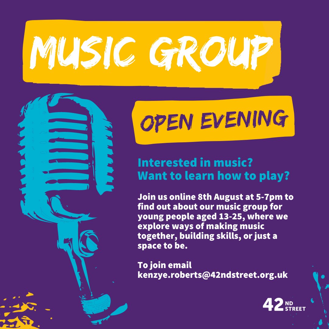 42ndStreetmcr's tweet image. We have moved our Music Group open evening online.⁠
If you would like to join this session and see if the music group is something you'd enjoy email kenzye.roberts@42ndstreet.org.uk to join⁠
⁠⁠

#Music #CreativeSpace #CreativeRest