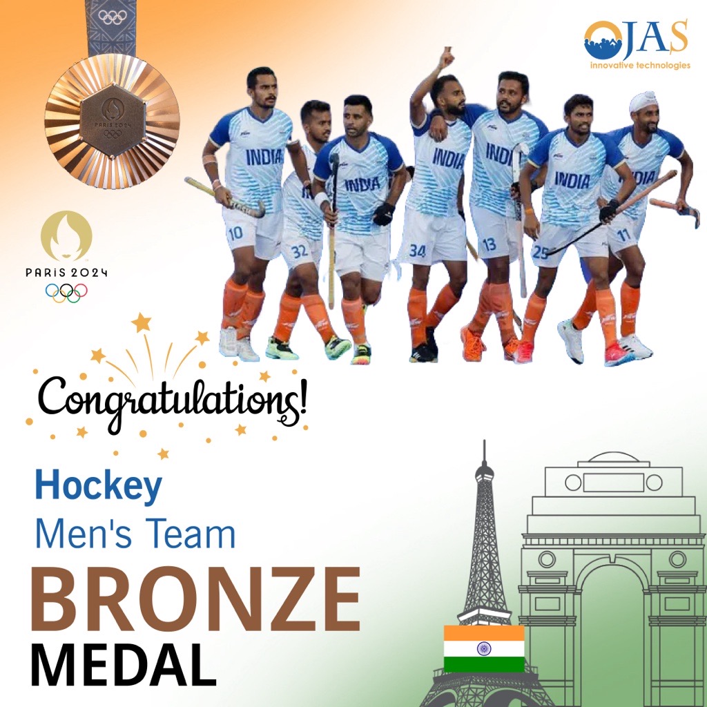 Ojasinnovative's tweet photo. 𝗜𝗻𝗱𝗶𝗮'𝘀 𝗧𝗿𝗶𝘂𝗺𝗽𝗵: 𝗔 𝗛𝗶𝘀𝘁𝗼𝗿𝗶𝗰 𝗕𝗿𝗼𝗻𝘇𝗲 𝗮𝘁 𝗣𝗮𝗿𝗶𝘀 𝟮𝟬𝟮𝟰! 🏑🇮🇳

India's Men's Hockey Team clinched a sensational bronze at Paris 2024, edging out Spain 2-1.

#IndianHockey #Olympics2024 #BronzeMedal #PRsreejesh #HarmanpreetSingh #Paris2024Olympic https://t.co/dgeFj3rNnl