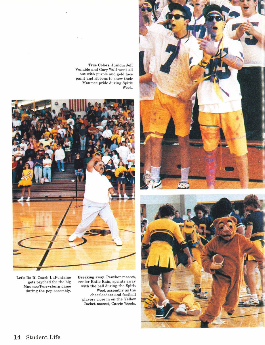 Coach La Fountaine really knew how to charge up a crowd! But what do we think of that brown Panther mascot from back in 1990? #PantherPrideFoundation #WeAreMaumee #tbt