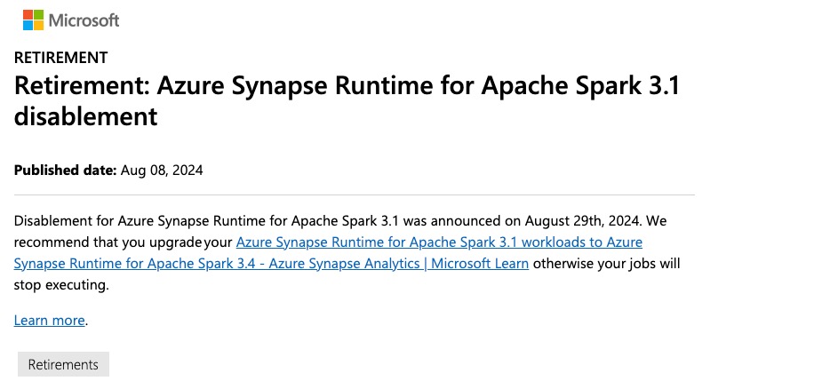 estera_kot's tweet image. 🛑🛑🛑 #AzureSynapse Runtime for Apache Spark 3.1 jobs disablement note  #SynapseAnalytics