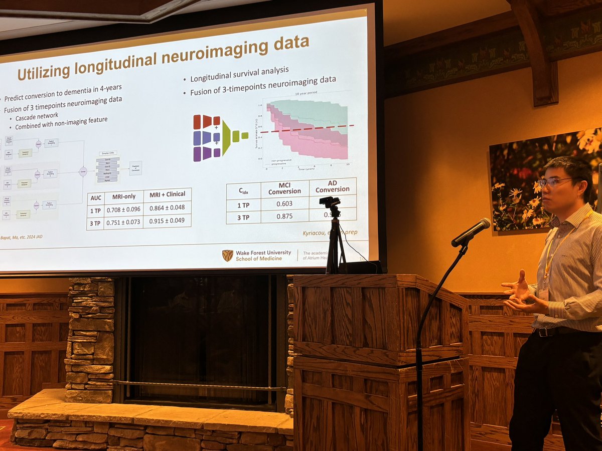 PTenigma's tweet photo. Time to dementia onset is better predicted of genomic data is added to deep learning from MRI (Da Ma plenary). Cascade networks can benefit from multitimepoint MRI https://t.co/v5niR3FGiM
