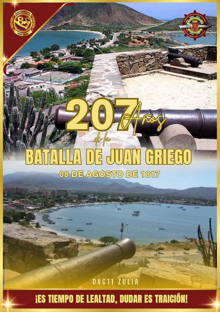 #8agosto || Recordamos la Batalla de Juan Griego, ocurrida en la ciudad de Juan Griego ubicada en la isla de Margarita, Venezuela. El Mariscal Pablo Morillo había invadido la isla el 14 de julio de ese año con el fin de acabar con la resistencia de los insulares al poder español.