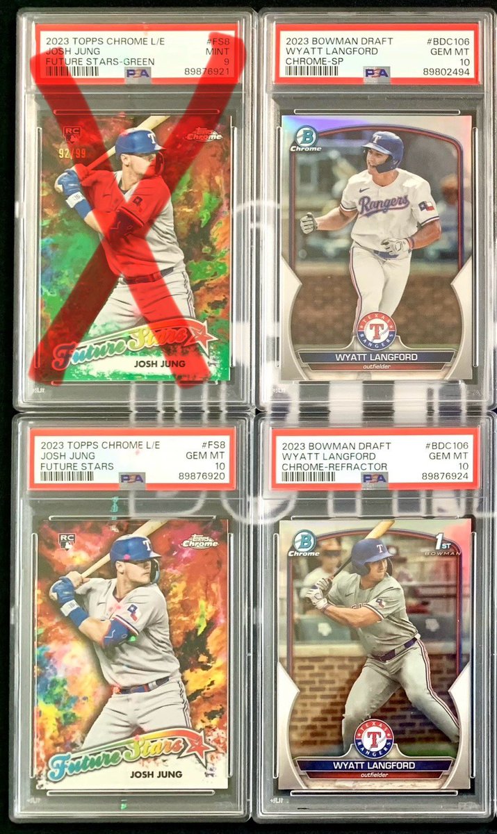 BCTradingCardTX's tweet image. Bunch of Rangers slabs if anyone is interested! Prices range anywhere from $30 shipped for the lower end stuff up to $210 for the Pudge triple relic auto! Happy to work deals if I can.