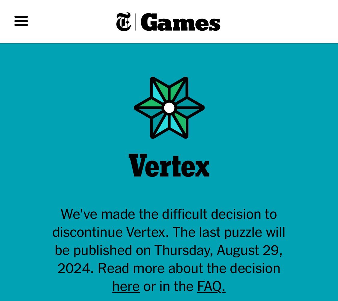 Vertex has been my favorite smooth brain activity for years, and now the NYT is killing it. :( I even blogged about why it rules: wired.com/story/last-goo…