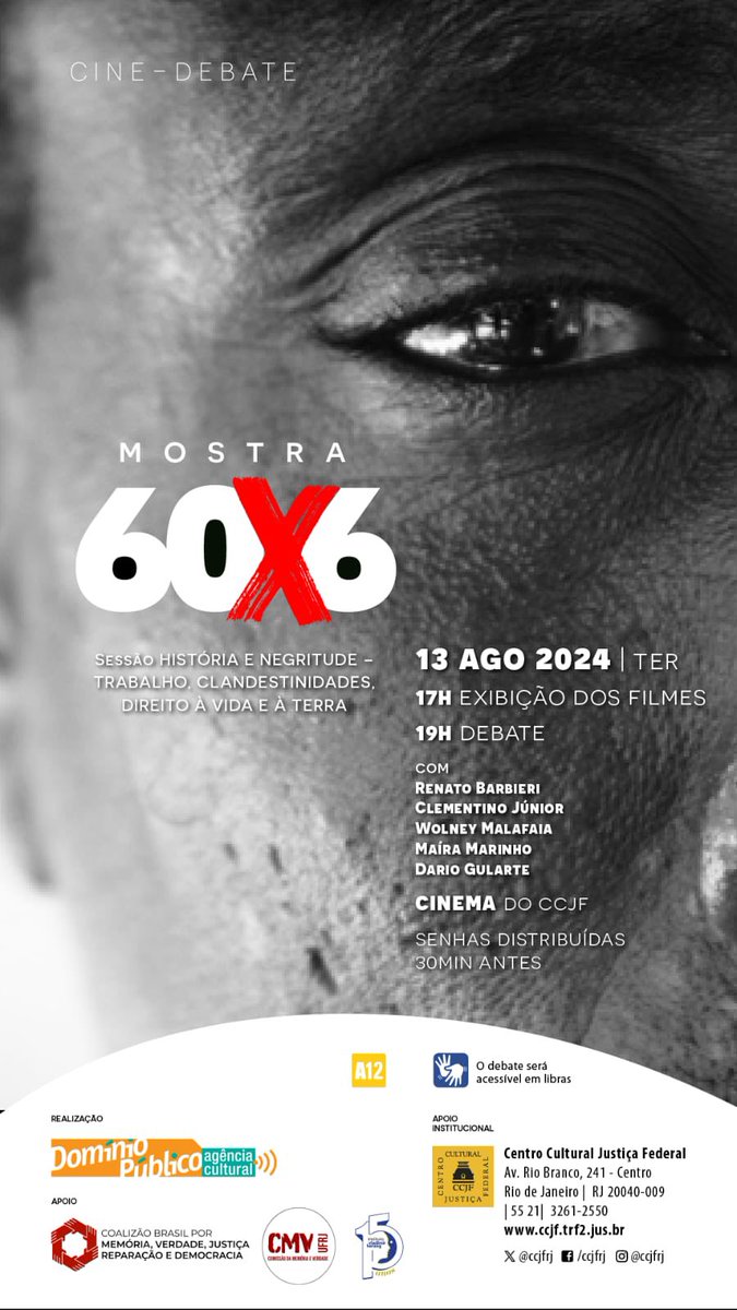 Dia 13/08, Renato Barbieri, o diretor dos filmes PUREZA e SERVIDÃO, estará no cine debate HISTÓRIA E NEGRITUDE – TRABALHO, CLANDESTINIDADES, DIREITO À VIDA E À TERRA, com exibição do documentário SERVIDÃO no Centro Cultural Justiça Federal (<a href="/ccjfrj/">CCJF</a>) no Rio de Janeiro.