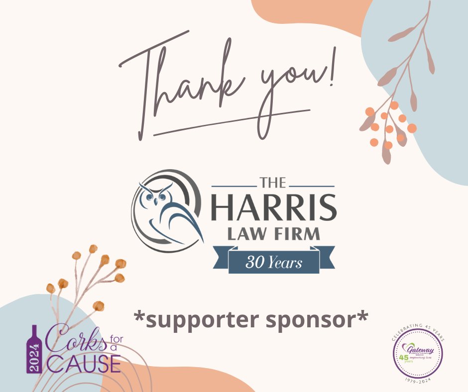 Sponsor Spotlight of the week: @TheHarrisLawFirm  We are incredibly grateful for their support of Corks for a Cause 2024!