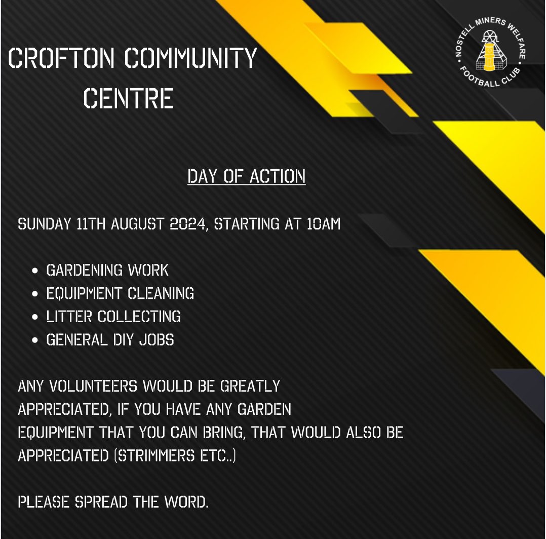 Nostell_MW_FC's tweet photo. Any volunteers would be greatly appreciated to help and improve the appearance of the centre. https://t.co/kQ2neaHm3I