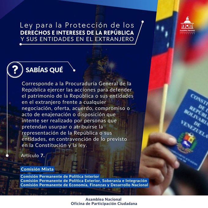 saenzmanuela617's tweet photo. ¡Protección a la patria!  #9Ago
Entérate a que institución le corresponde ejercer las acciones para defender el patrimonio de la República o sus entidades en el extranjero.  #PuebloSonrienteYEnPaz https://t.co/hlh7uarmbf