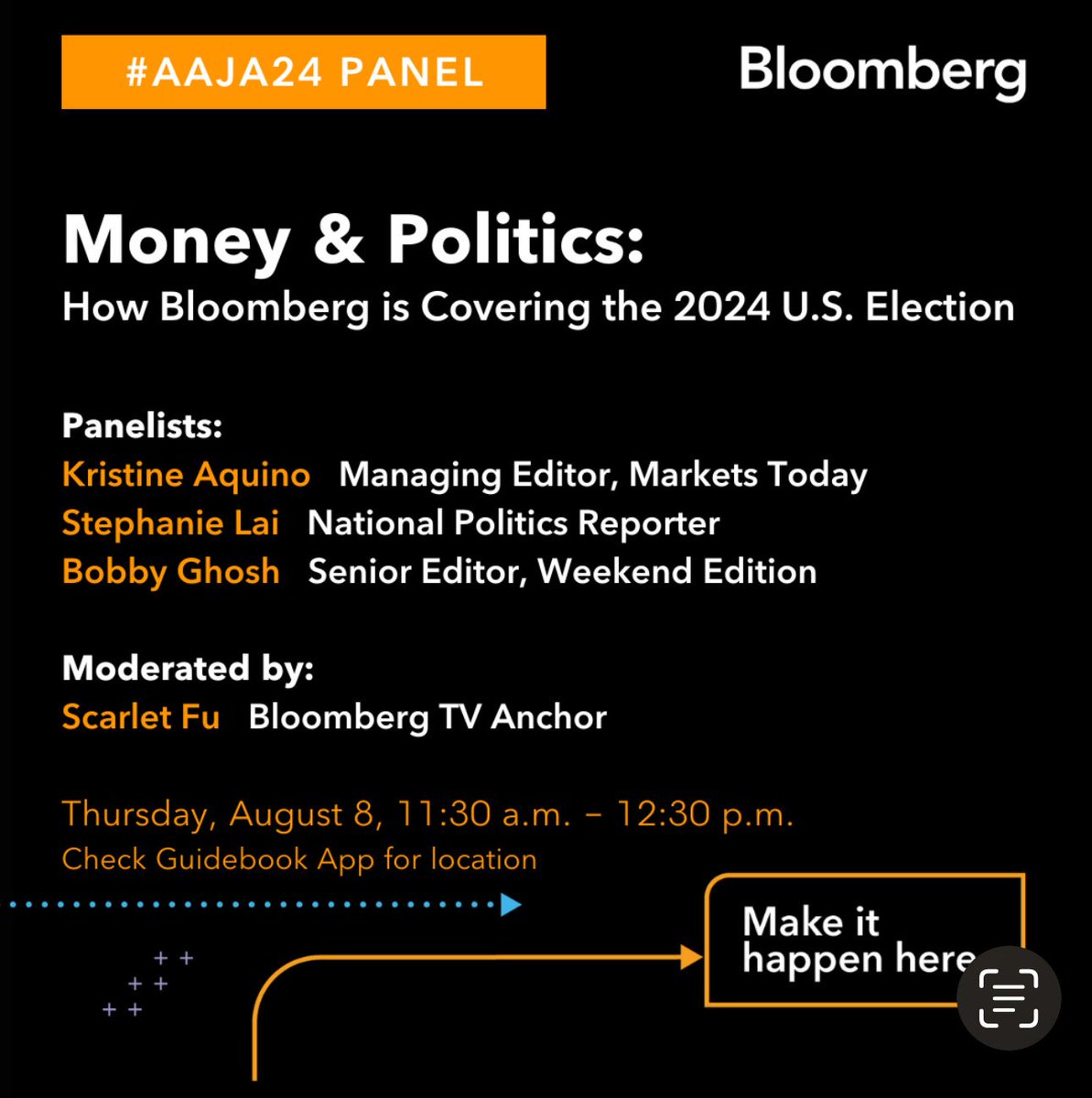 Today's the day! Join me and my colleagues for a panel about all things <a href="/business/">Bloomberg</a> at the <a href="/aaja/">Asian American Journalists Association est. 1981</a> conference. 1130am CT -- see you there!