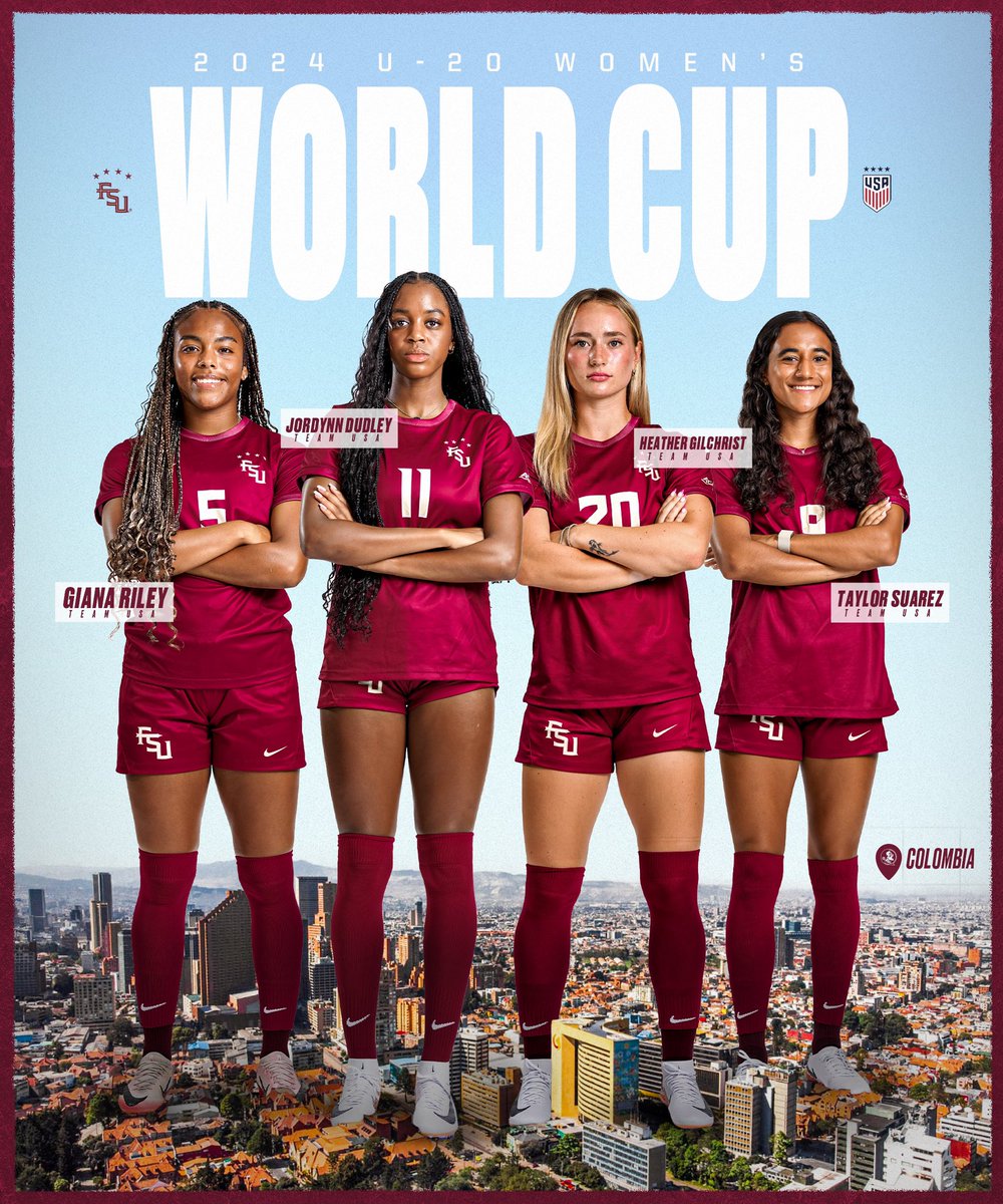 Welcome to the World Stage‼️🇺🇸🎊

Jordynn Dudley, Heather Gilchrist, Giana Riley, and Taylor Suarez have been selected to represent the United States in the 2024 FIFA U-20 Women’s World Cup 🔥

#OneTribe