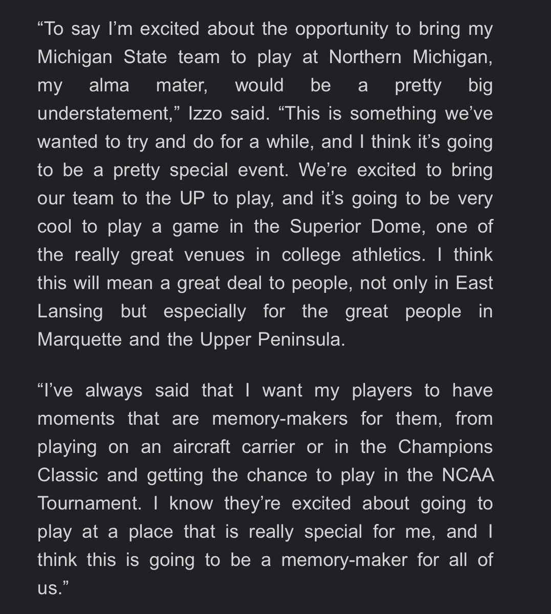 StephenM_Brooks's tweet photo. It’s finally happening — MSU basketball will play a preseason exhibition vs. Northern Michigan at the Superior Dome in Marquette on Oct. 13. https://t.co/hgOPOuDUCG