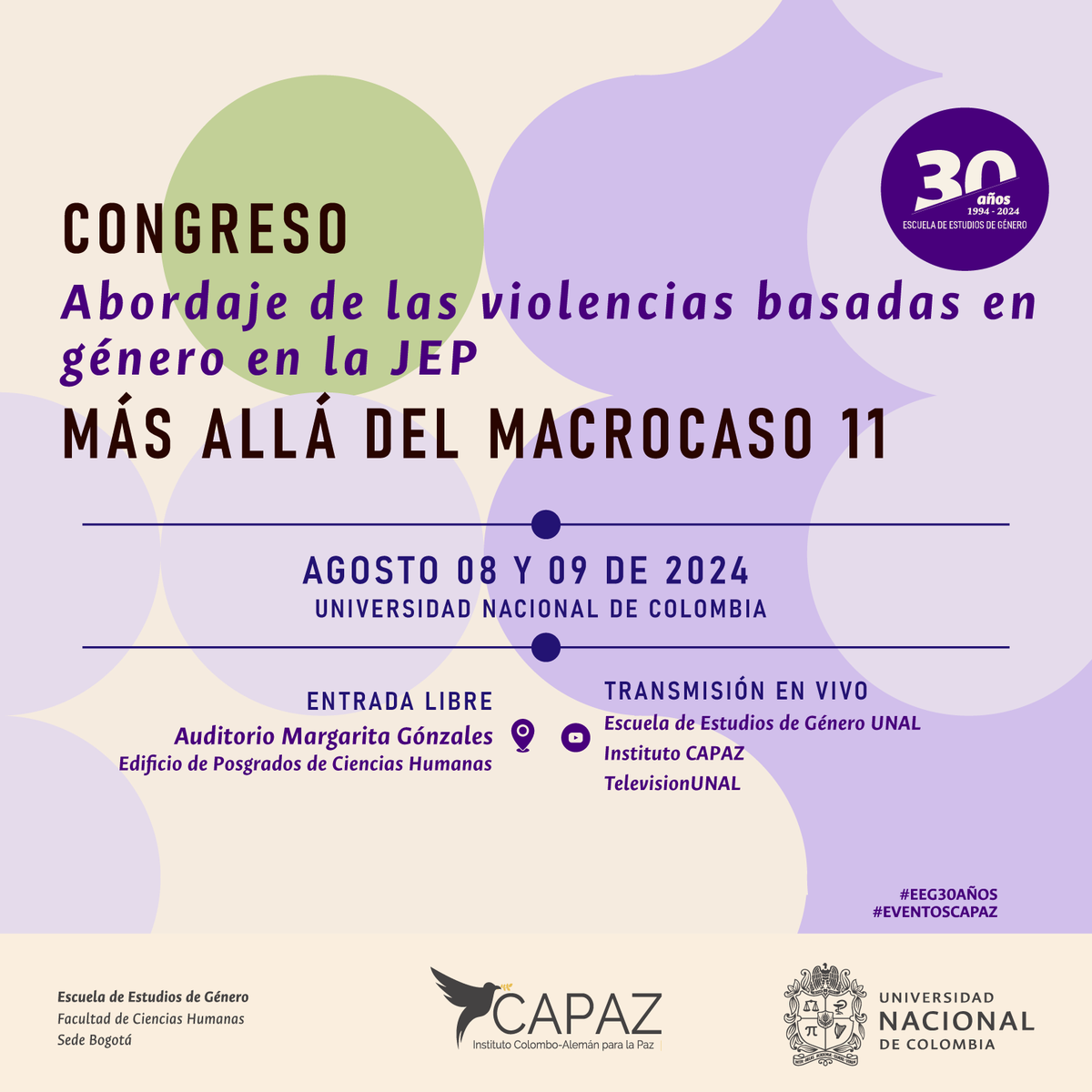 TelevisionUNAL's tweet photo. 📅 ¡No te pierdas el Congreso sobre violencias de género en la JEP! 🟣 8-9 de agosto en la UNAL. Transmisión en YouTube. Más info aquí: https://t.co/e3e5M2GDxE
#EventosCAPAZ #JEP #VBG #Macrocaso11 https://t.co/iIXiLrqiWR