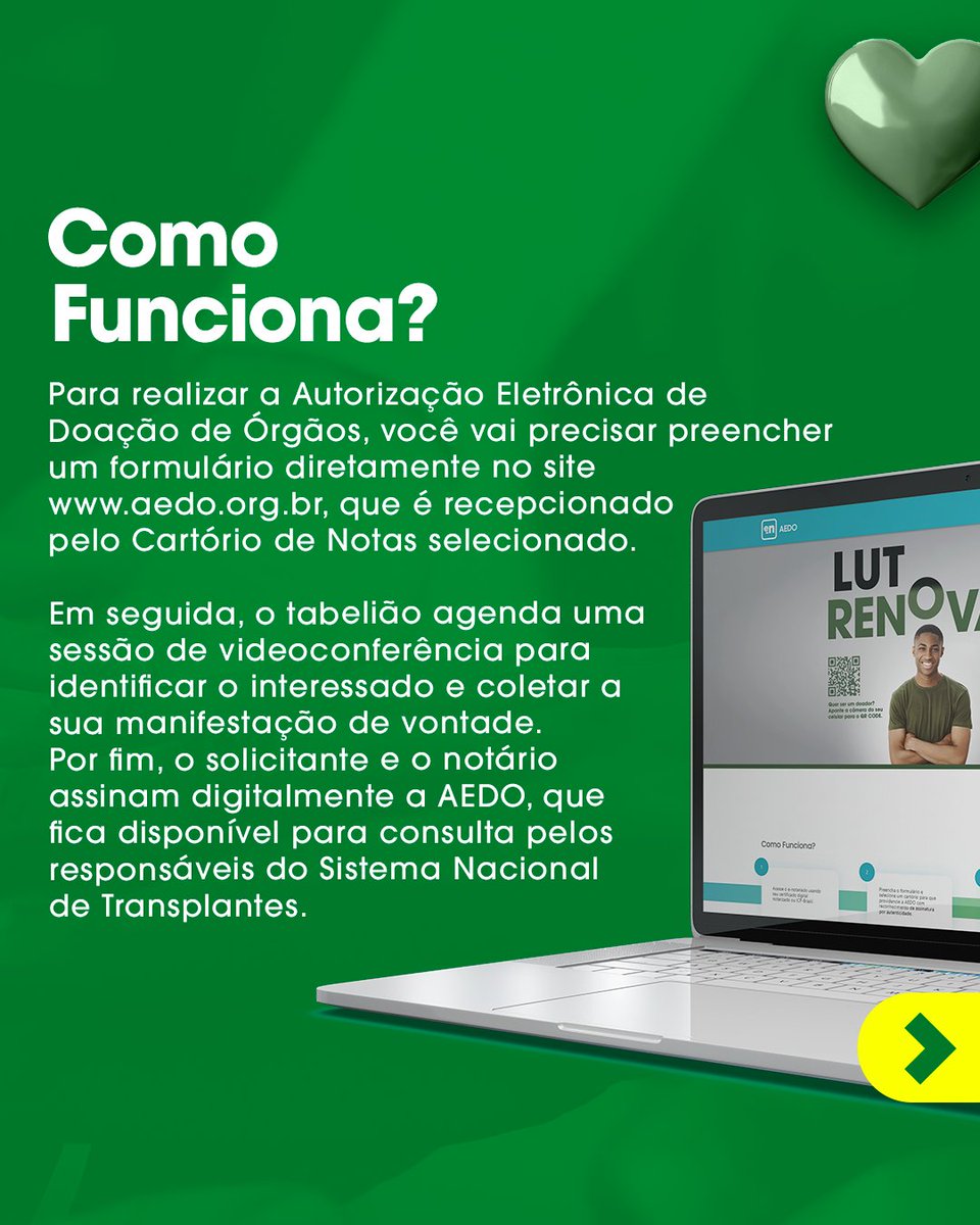 cnb_pr's tweet photo. 👉O processo de doação de órgãos está mais ágil e seguro. Com a Autorização Eletrônica de Doação de Órgãos (AEDO), você garante que sua decisão seja *respeitada*. 

📌Faça parte dessa estatística e seja vida na vida de alguém 💚 doe órgãos! https://t.co/UZYKBdpERy