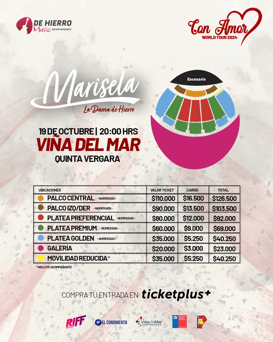 La Dama de Hierro llega a la Quinta Vergara 💃

Una da las artistas más queridas de Latino América, vuelve a Chile para un concierto imperdible en el escenario más importante del continente 🎙️

🗓️ 19 de octubre
🎫 Entradas en ticketplus.cl 

#ExperienciaRiff 🎉