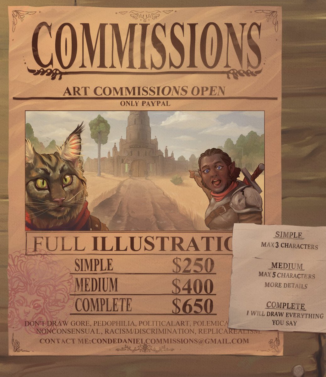ArtCondeDaniel's tweet image. ✨✨✨COMMISSIONS OPEN✨✨✨
🫒Table of prices 2024🫒
🔸Contact me on forms.gle/nLnimJKLkVvzFB… 🔸
🔸ONLY PAYPAL 🔸
⚠️ Terms of Services⚠️
docs.google.com/document/d/1mc…
🫒RT's are very appreciated 🫒
#opencommissions #commissionsopen #commissions #ComisionesAbiertas