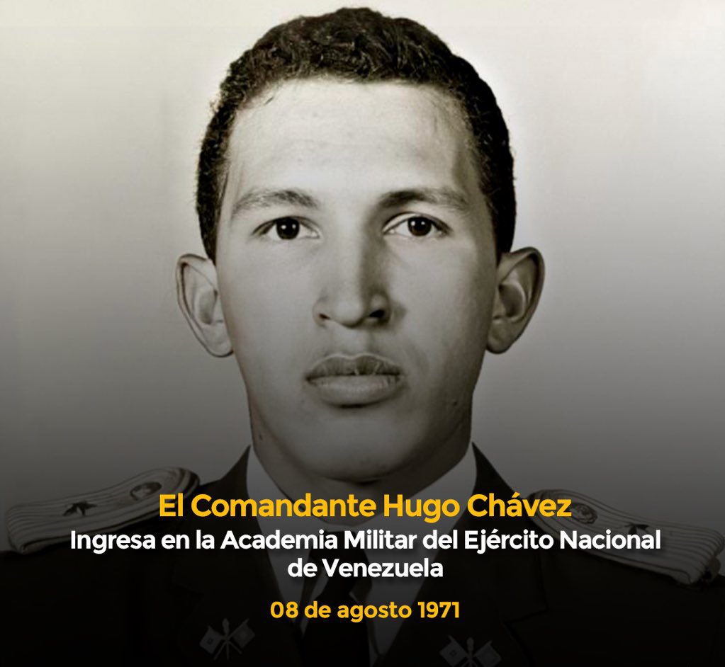 #8Ago El Cmdte. Eterno Hugo Chávez ingresó en la Academia Militar del Ejército Nacional de Venezuela, dando inicio a una trayectoria de liderazgo y transformación. 

#PuebloSonrienteYEnPaz 🇻🇪

<a href="/NicolasMaduro/">Nicolás Maduro</a> <a href="/dcabellor/">Diosdado Cabello R</a> <a href="/vladimirpadrino/">Vladimir Padrino L.</a>