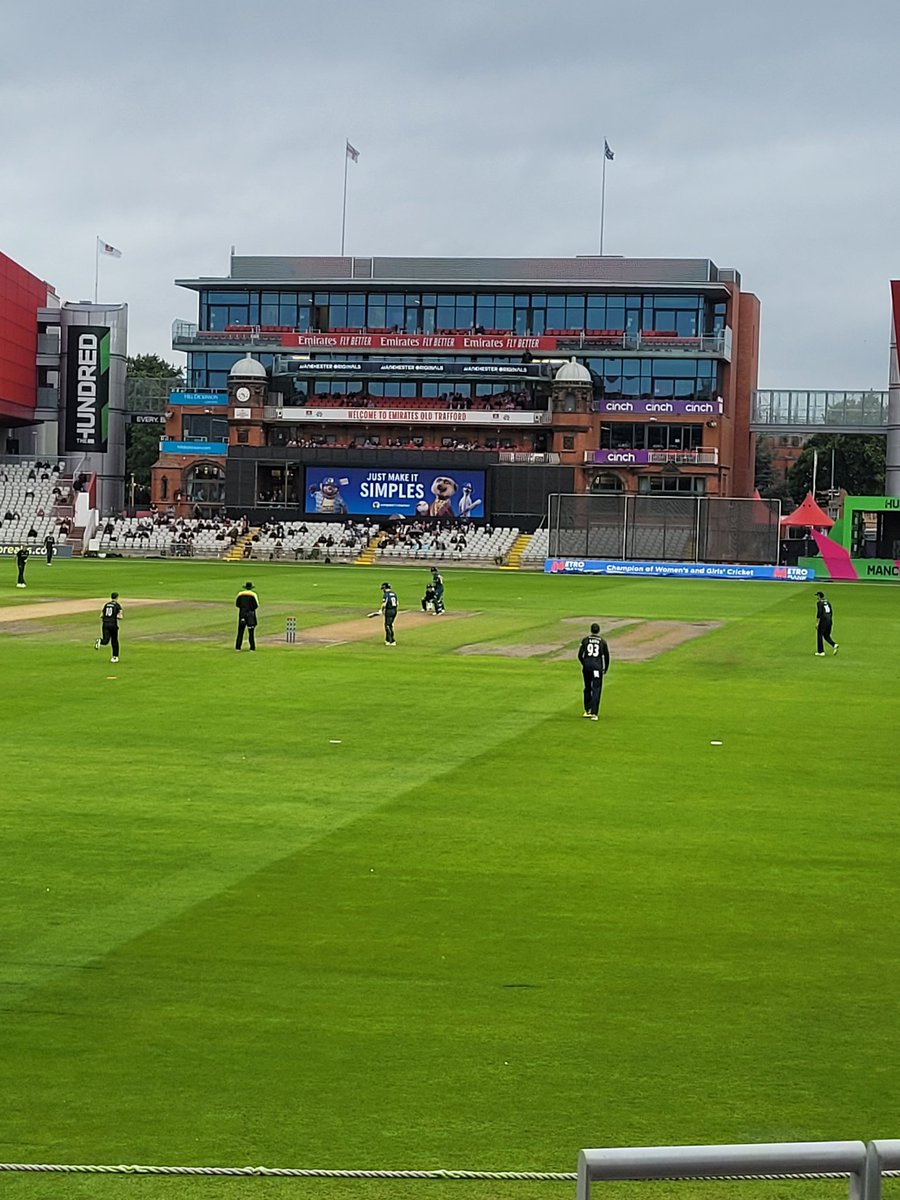 Old Trafford on a cool and slightly damp day. Middlesex making steady progress toward their target of 233