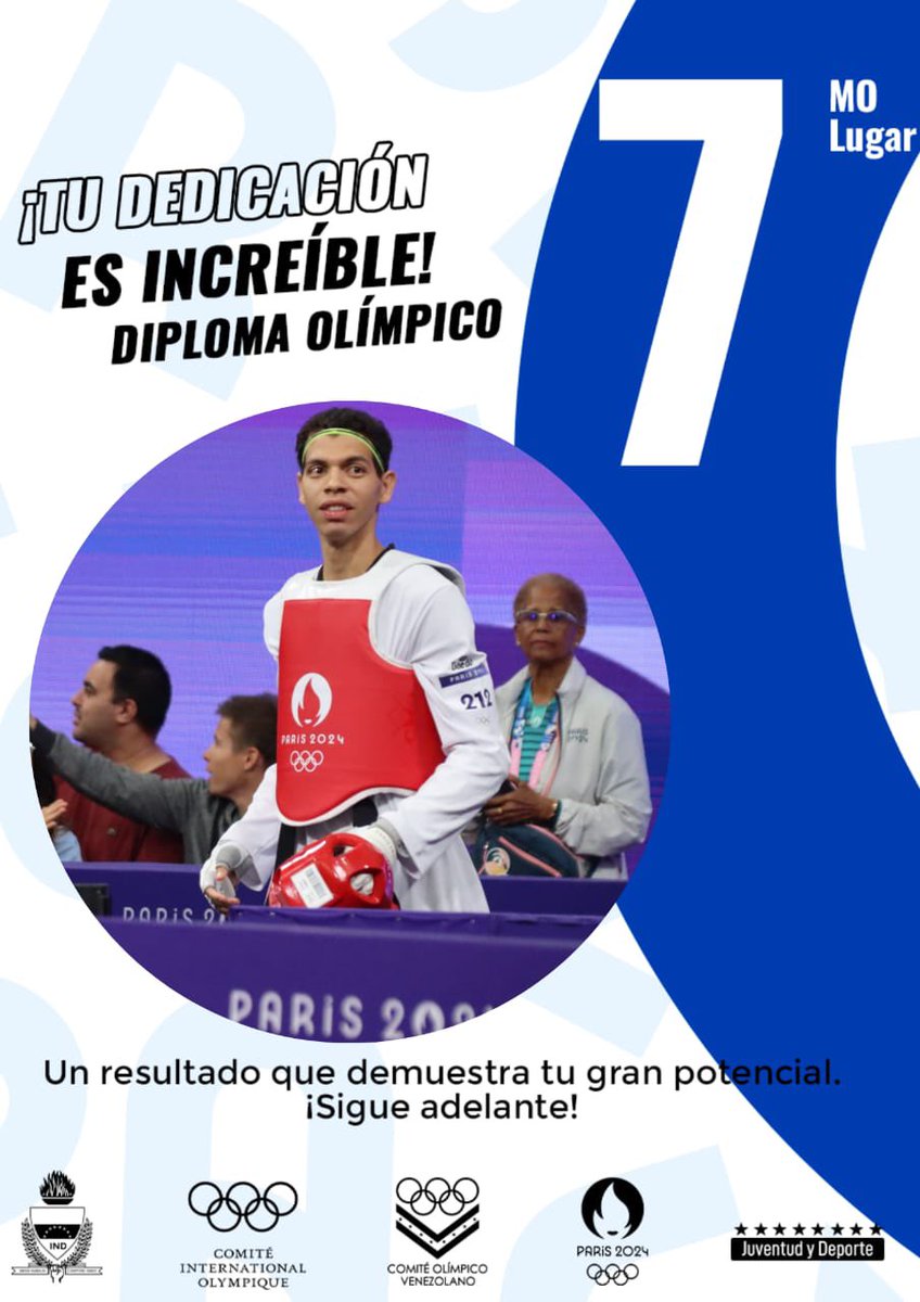 #8Ago
El taekwondista venezolano Yohandri Granado se ubicó en la 7ma posición del mundo, obteniendo diploma olímpico.
<a href="/OfficialCOV/">Comité Olímpico Venezolano</a> 
#PuebloSonrienteYEnPaz #CienciaParaLaVida #Infocentro 
<a href="/NicolasMaduro/">Nicolás Maduro</a> <a href="/Gabrielasjr/">Gabriela Jiménez</a> <a href="/LaRosaInfoVE/">LaRosaInfoVE</a> <a href="/brigadasCHCH/">Brigadas comunicacionales Hugo Chávez</a> <a href="/enunclicvlc/">caraboboenunclic</a> <a href="/InfocentroOce/">Infocentro_Vzla3</a>