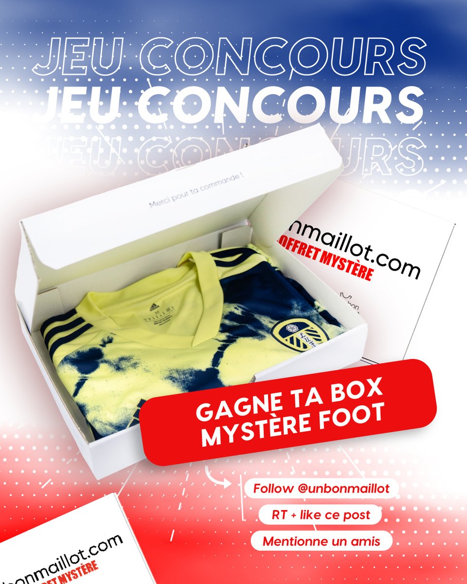 𝐂𝐎𝐍𝐂𝐎𝐔𝐑𝐒 𝐁𝐎𝐗 𝐌𝐘𝐒𝐓𝐄̀𝐑𝐄 🔥

Afin de célébrer la finale des JO de nos Français au football, nous vous offrons une box mystère dans la taille de votre choix.  

Pour participer :

🔹Follow @unbonmaillot
🔹Tag un ami
🔹RT + Like ce post

🗓 TAS le 10/08 !