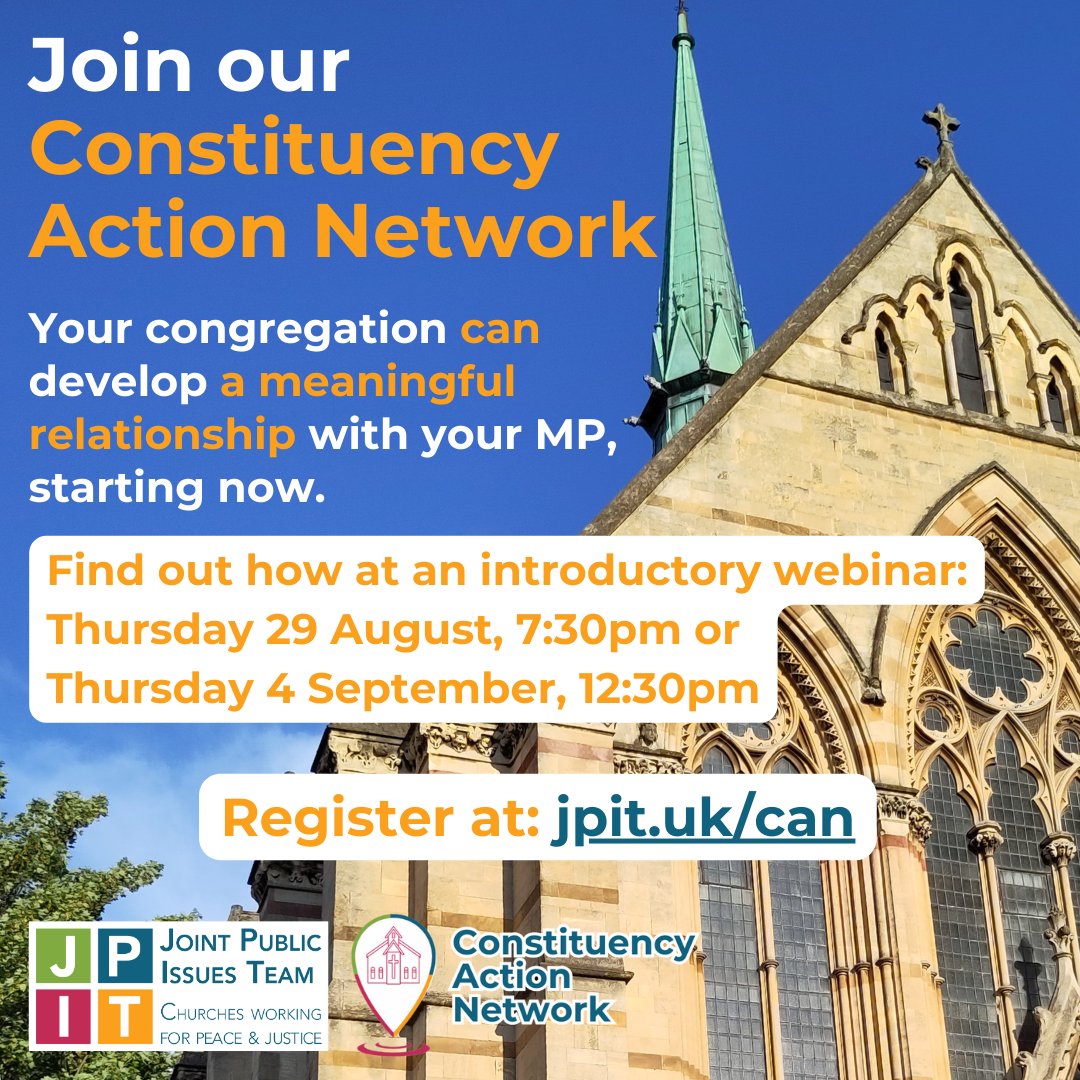 Come to a CAN webinar
A Zoom webinar where <a href="/PublicIssues/">JPIT</a> explain what the Constituency Action Network is for. This is aimed at anyone who is interested in developing a meaningful relationship with their MP

CLICK HERE: jpit.uk/can