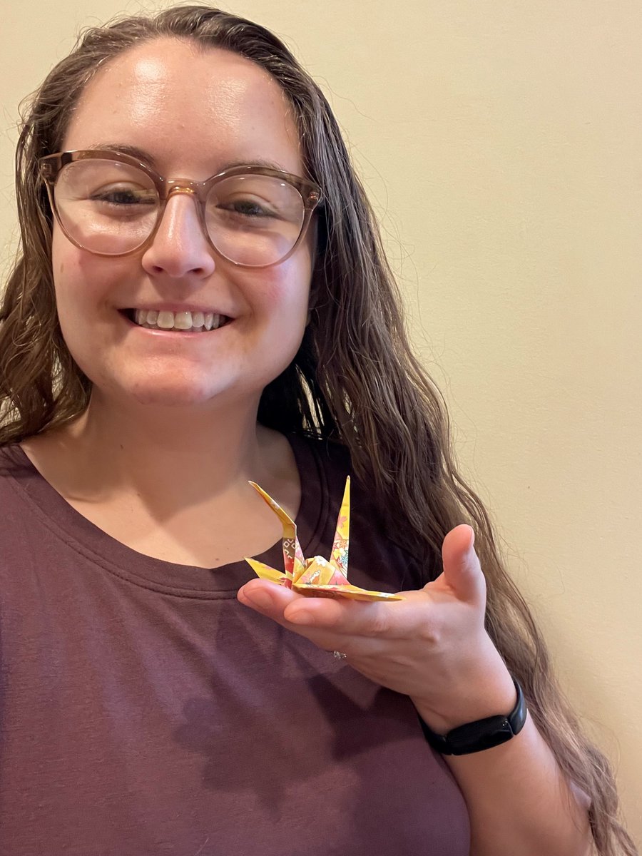 MadisonUCS's tweet photo. I folded a paper crane to honor the anniversaries of the atomic bombings of Hiroshima and Nagasaki, Sadako Sasaki, and all the children impacted by conflicts they didn’t create. Every child deserves to live free of the threat of nuclear weapons.

#CranesForOurFuture https://t.co/xmMA2LXMHF