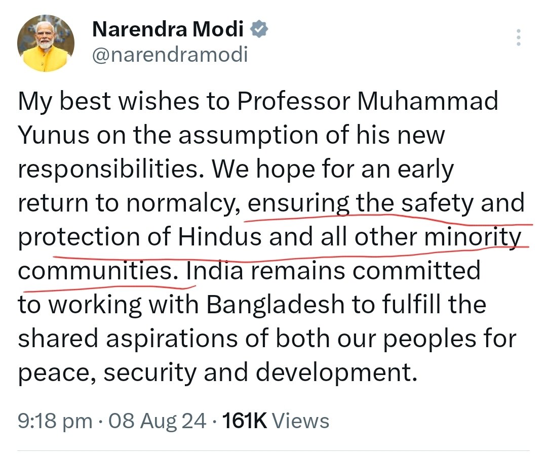 MrSinha_'s tweet image. PM Modi appeals to the new govt of Bangladesh to ensure the safety of Hindu minorities... 👏🏻🙏🏻